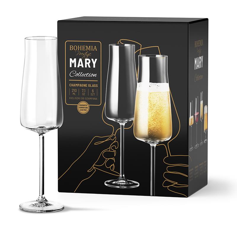 BOHEMIA PRESTIGE MARY KIELISZEK 210ML SZAMPAN 6SZT-10704