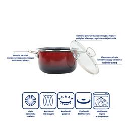 * BELIS GARNEK EMAL. Z POKRYWĄ 5,5L 24CM OMBRE RED-11634