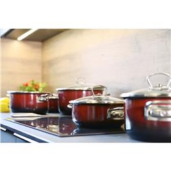 * BELIS GARNEK EMAL. Z POKRYWĄ 5,5L 24CM OMBRE RED-11636
