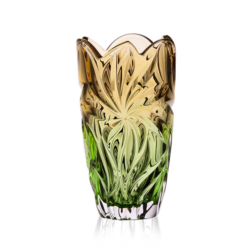 BOHEMIA FLORA AMBER GREEN WAZON 280MM-12612